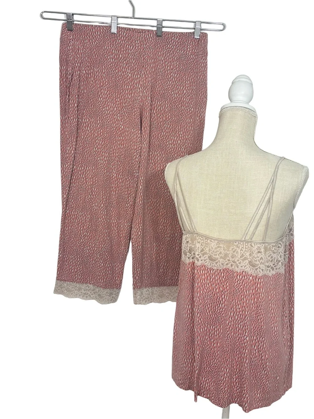Soma Embraceable Signature Pajamas Rose Pink Cream Lace Tank Long Pants Sz Large